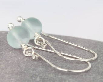 Seaglass silver dangle earrings ~ beach jewelry ~ sea glass drop earrings ~ seaglass jewellery ~ celebration jewellery ~ dangly glass