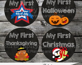 Baby Holiday Stickers, Baby Milestone Stickers, Baby Bodysuit Sticker, Baby Shower, Photo Prop, Set of My First Stickers, Holidays, Gift