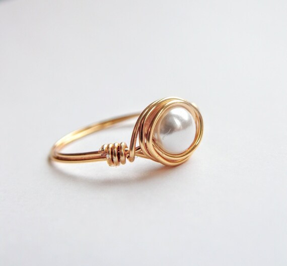 Gold Pearl Promise Ring For Daughter by aSimpleTwistOfWire on Etsy