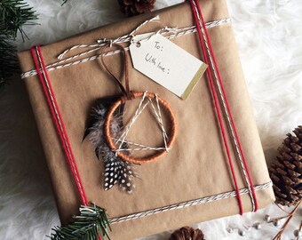 Mini Dream Catcher Christmas Ornament - Modern Rustic Holiday Decor - Bohemian Hostess Gift - Modern Boho Gift Topper -Dreamcatcher Ornament