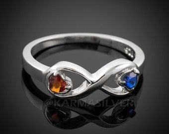 Silver Infinity Ring .925 Sterling Silver Infinity Dual Heart CZ Birthstone Ring (sizes 4-11)
