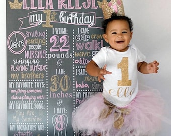 Pink and Gold Chalkboard / Pink and Gold Princess Chalkboard/ Pink and Gold First Birthday Chalkboard / Girl First Birthday Chalkboard Sign