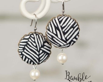 Black and White Zebra Covered Button Earrings