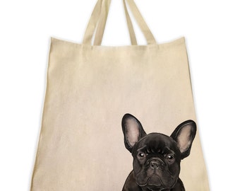 Canvas Tote Bag, Pet Tote Bag, Black Bull Dog Portrait, Gifts for Dog Lovers, Cotton Shopping Handbag, Cute Custom Bags, Made by Tote Tails