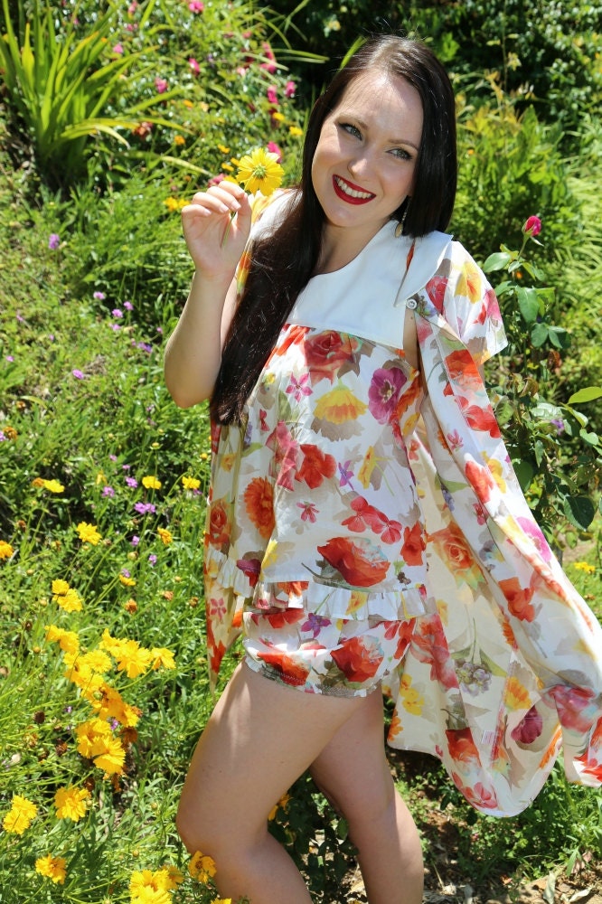 Cozy cotton Colourful floral cotton brunch coat womens