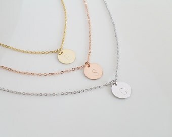 Dainty Initial Necklace, Silver Initial Disc, Bridesmaid Gift, Christmas Present, Monogram Disc, Gold Disc Necklace, Alphabet Charm