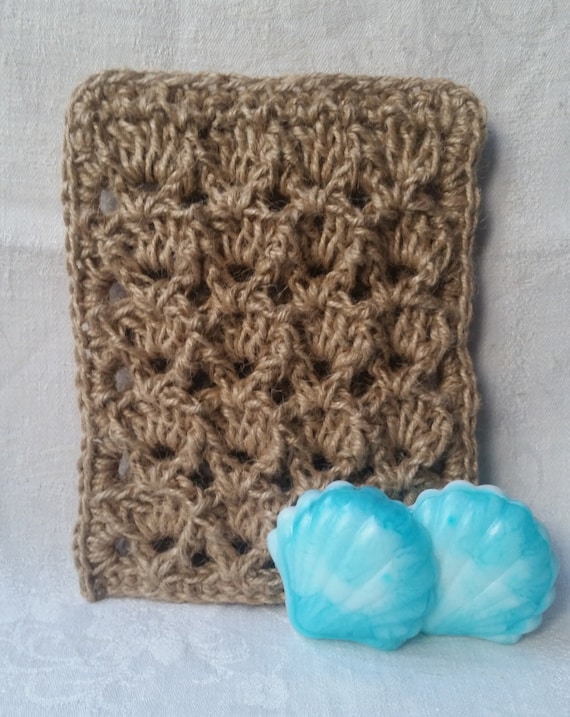NATURAL crochet BATH MITT "Shell", eco-friendly sponge, 100 % natural jute
