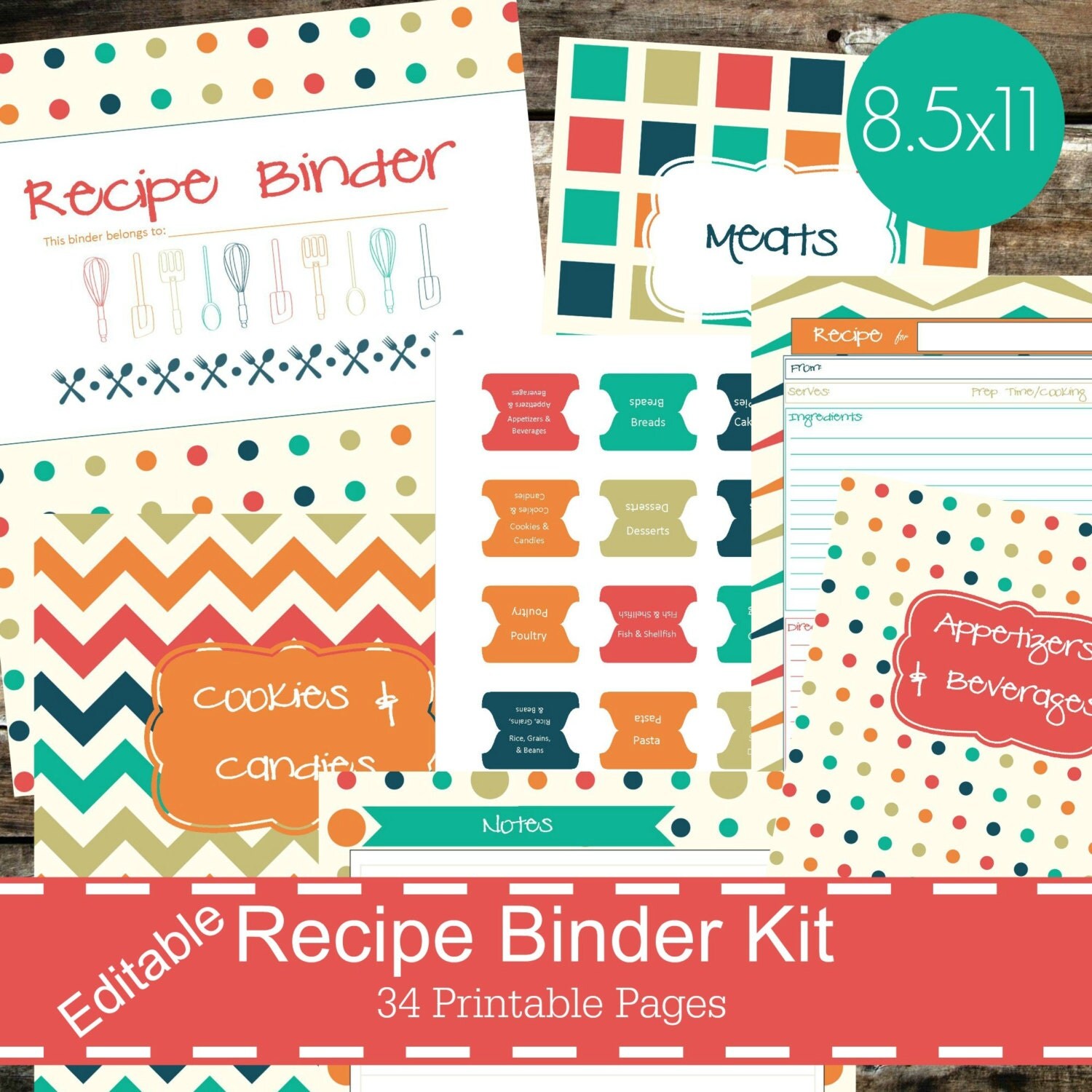 Printable Recipe Binder Kit Personalized Family Recipe