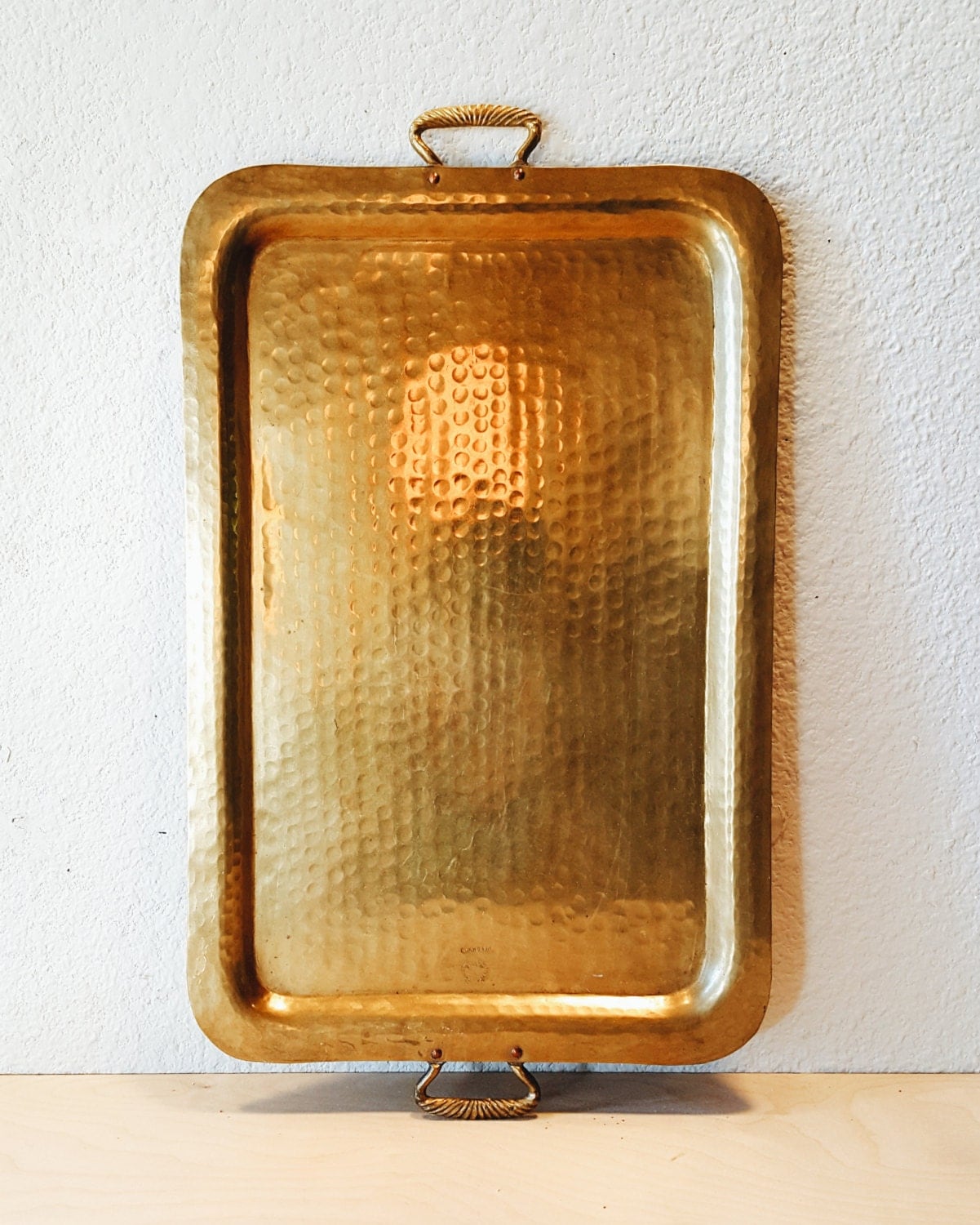 Hammered Brass Tray with Handles Serving Centerpiece