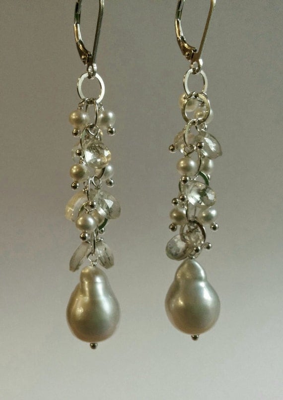 Items similar to Baroque Pearl and Sunstone Earrings on Etsy