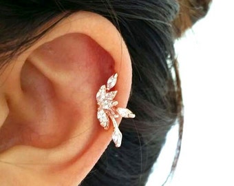 CZ Flower cartilage earring, fashion earrings, elegant ear sweeps, fancy ear Climbers, fashion ear jackets, elegant lotus flower earrings