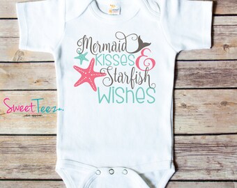 Mermaid Shirt Girl Baby Bodysuit Girl Mermaid Kisses StarFish Wishes one piece