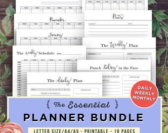 Daily Planner Printable Inserts BUNDLE | Life Binder, Weekly Planner, Filofax A5, A4, Letter, Organizer Notebook, Agenda, Planner Pages PDF