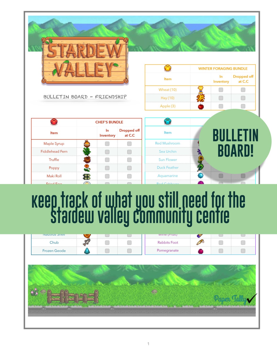 Stardew Valley checklist bulletin board community center