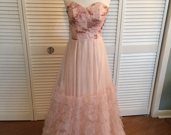 1950s pink Emma Domb tulle formal gown