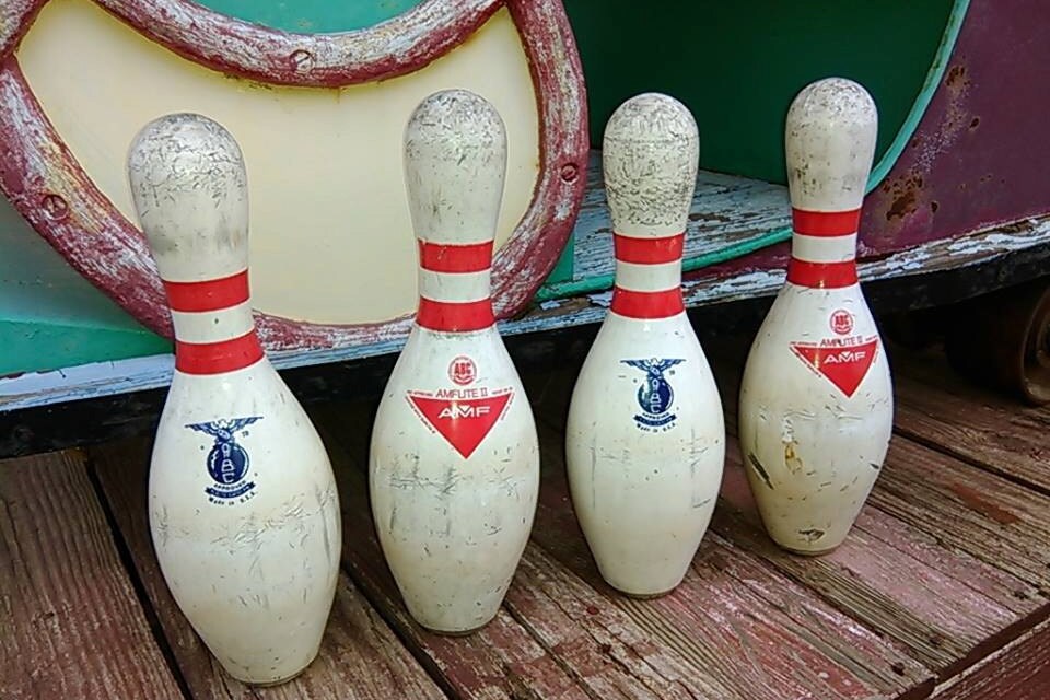 Four Vintage AMF Amflite II Bowling Pins Plastic over