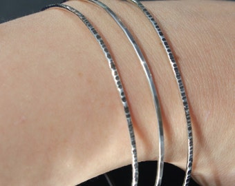 Skinny silver bangles,thin silver stacking bangles,sterling silver stacking bangles,hammered silver bangles, copper bangles,stacking bangles