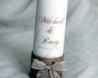 Rustic Unity Candles with jute wrapped taper candles