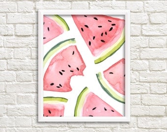 Watercolor Watermelon Slices Printable Wall Art Watermelon Print Summer Fruit Art Print Kitchen Wall Art Kitchen Decor Watercolor Food Print