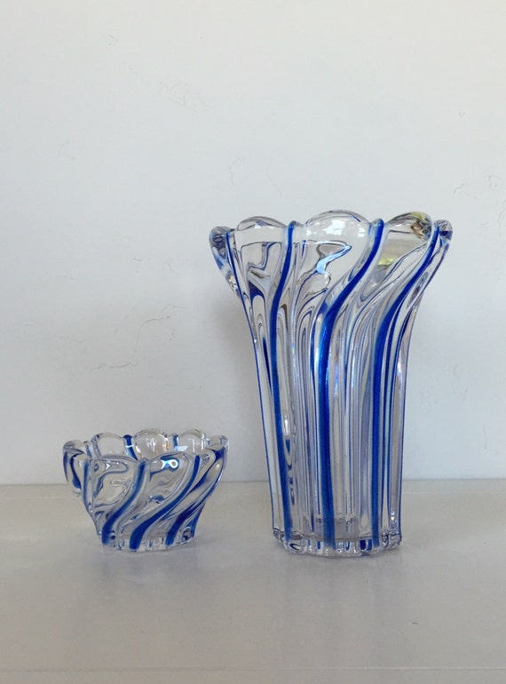 Mikasa Crystal Cobalt Blue Peppermint Swirl Vase and