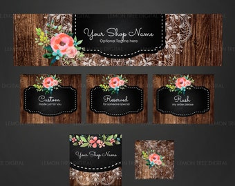 Etsy banner set, etsy shop set, chic etsy banner, premade etsy graphics set, wood banners, etsy cover photo, rustic