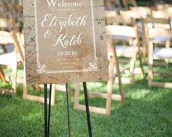 Vintage Travel Wedding "Welcome" Sign, Customized with Your Wedding Details! **Printable Item**
