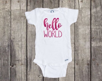 Hello World Onesie, Hello World Newborn Outfit, Hello World, Hello World Onsie, Hello World Glitter, Hello World Girl, Hello World Bodysuit
