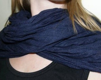 Dark #Blue 100 percent Linen Scarf "Bilberry"