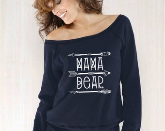 mama bear sweatshirt, off the shoulder sweatshirt - mama bear tribal, mom shirt, mom birthday gift, gift for mom (white design)