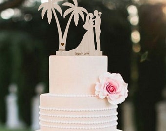 Wedding Cake Topper Tree Palm Bride Groom Silhouette Cake Topper Rustic Wedding Cake Topper Silhouette Cake Topper
