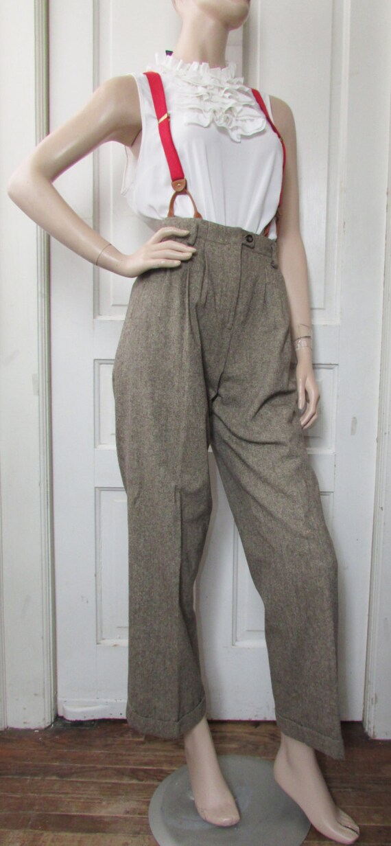 HIGH WAIST Suspender Pants Vintage 1980s 80s LIMITED Wool Wide   Il 570xN.936700857 Cl26 