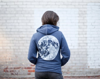 Mens Zip Up Hoodie, Moon Sweatshirt, His or Hers Hoodie, Unisex Sweatshirt, Moon Hoodie, Men or Women, Blue Hooded Sweatshirt, Gift for Men