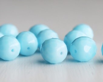 12 Opaque Sky Blue Faceted 10mm Rounds - Czech Glass Beads