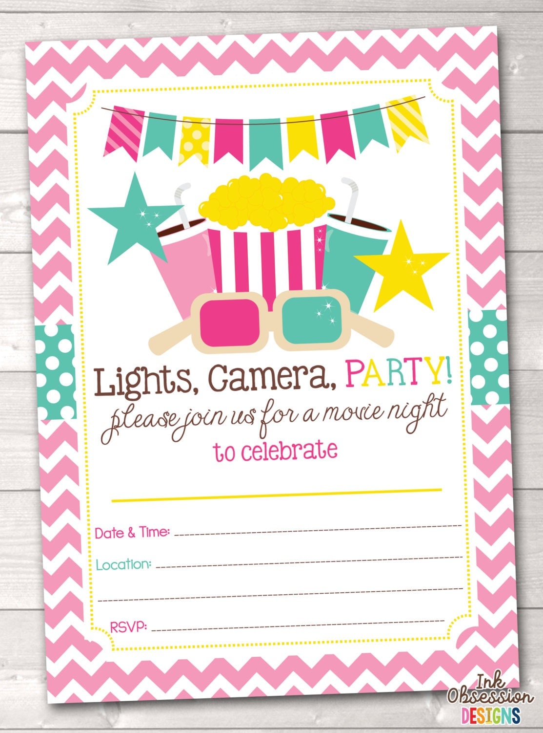 Printable Girls Movie Party Birthday Party Invitation Instant