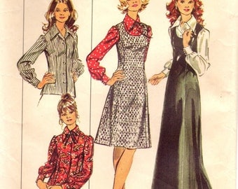 1970s Simplicity 5266 Vintage Sewing Pattern Misses A-line Half Size Jumper and Blouse Size 18-1/2 Bust 41