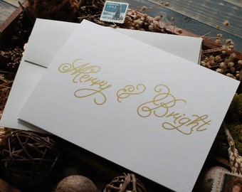 Merry and Bright Metallic Gold Christmas Cards | Gold Holiday Cards | Christmas Stationery | Boxed Stationery | Metallic Christmas Cards