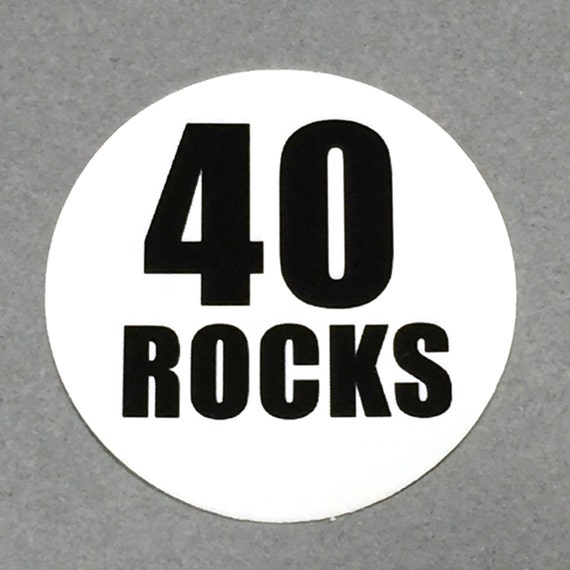 40th Birthday Stickers Round 1 1/2 Inch Handmade Stickers, 40 ROCKS