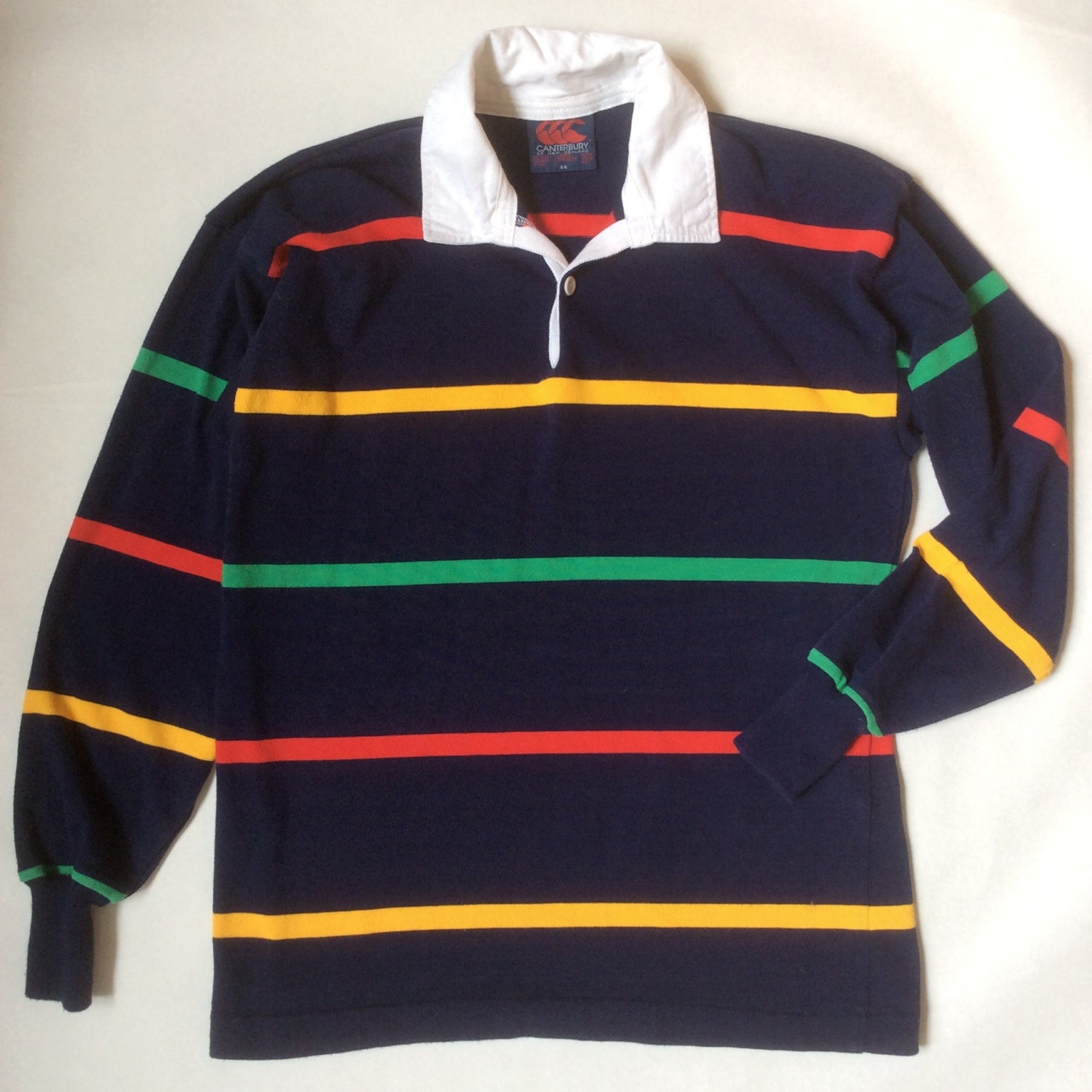 Men's rugby shirt navy blue striped in primary colors