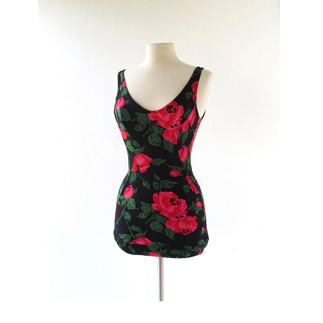 Maillot de bain vintage des années 60 / Rose imprimer Maillot Maillot de bain vintage des années 60 / Rose imprimer Maillot