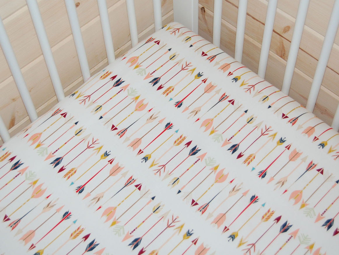 arrow fitted crib sheet arrow crib bedding / pink and mint