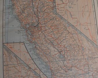 1914 State Map California - Vintage Antique Map Great for Framing 100 Years Old