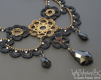 Beaded Lace Adventure Necklace Black Baroque and Gold