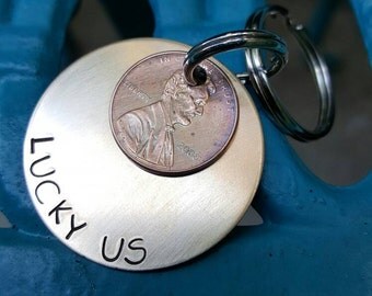 Lucky us , Bronze version keychain, 8th Wedding Anniversary, Couples gift, Anniversary gift, Partners gift, Wedding gift, Bronze keychain