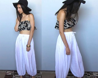 White Pink Organic Cotton Balloon Pants