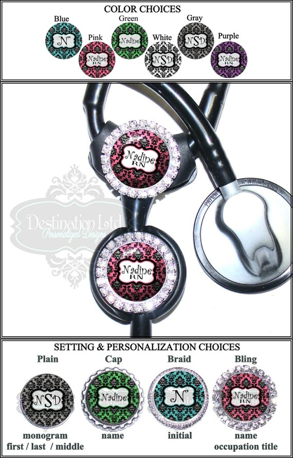 Damask Littmann Stethoscope Tag Personalized by DestinationLtd