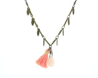 Necklace " Floralies pompom coral" faceted semi precious stone, opalescent, semiprecious, stone, women, woman, girl, gift