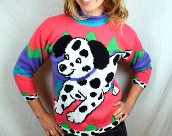 Vintage 80s Puppy Dog Knit Sweater