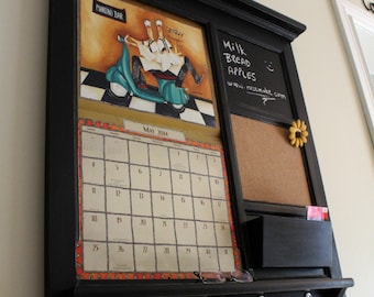 Home Decor Wall Calendar Front Loading Mail Organizer Family Planner Storage Shelf, Bulletin Board Cork, Chalk board Keyhook Mail Holder