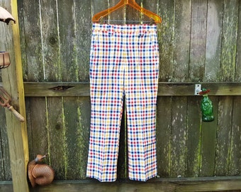 Mens 70s Plaid Pants, 70s Pants by Haggar, 70s Costume, Mens Vintage Pants, Hipster Pants Waist 31