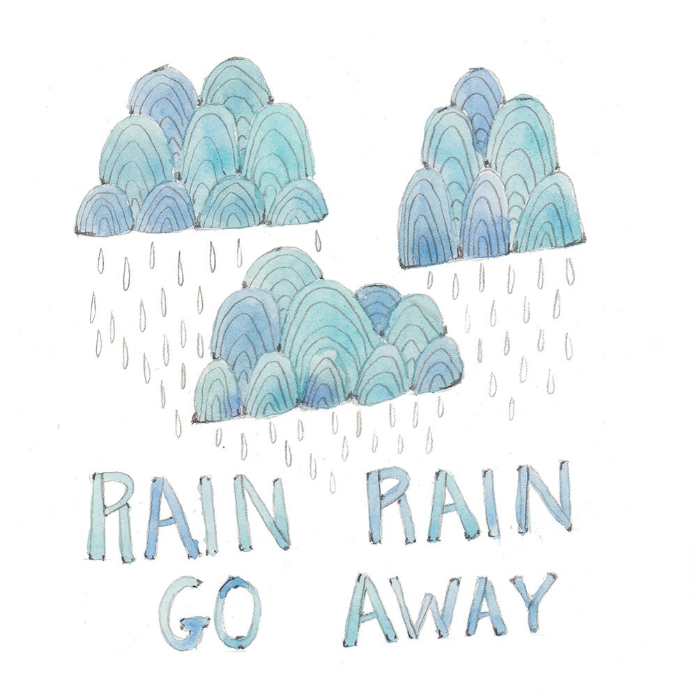 Rain Rain Go Away Print Watercolor Print Nursery Rhyme Boy